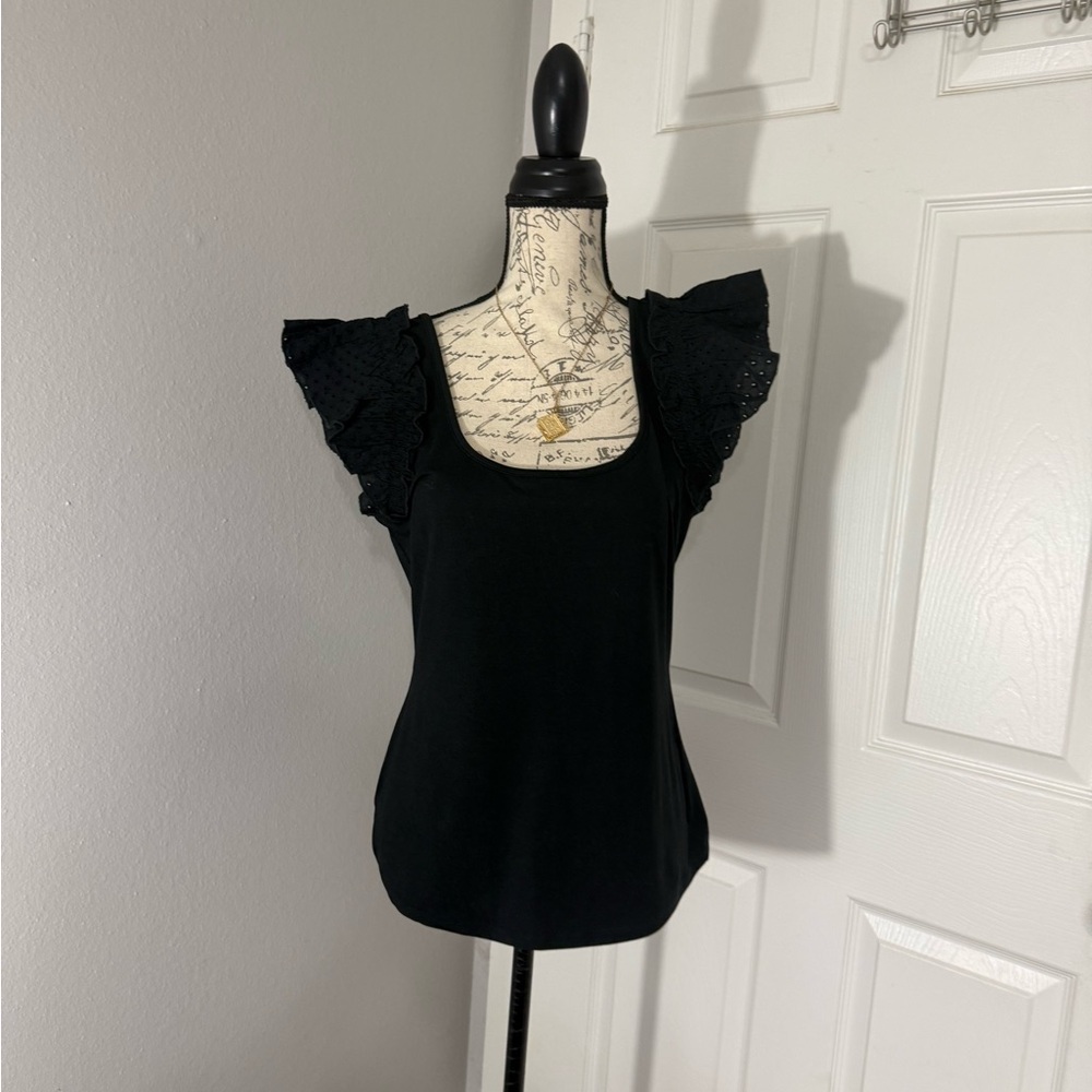 sofia by sofia vergara Black Eyelet Flutter Sleeve Tank